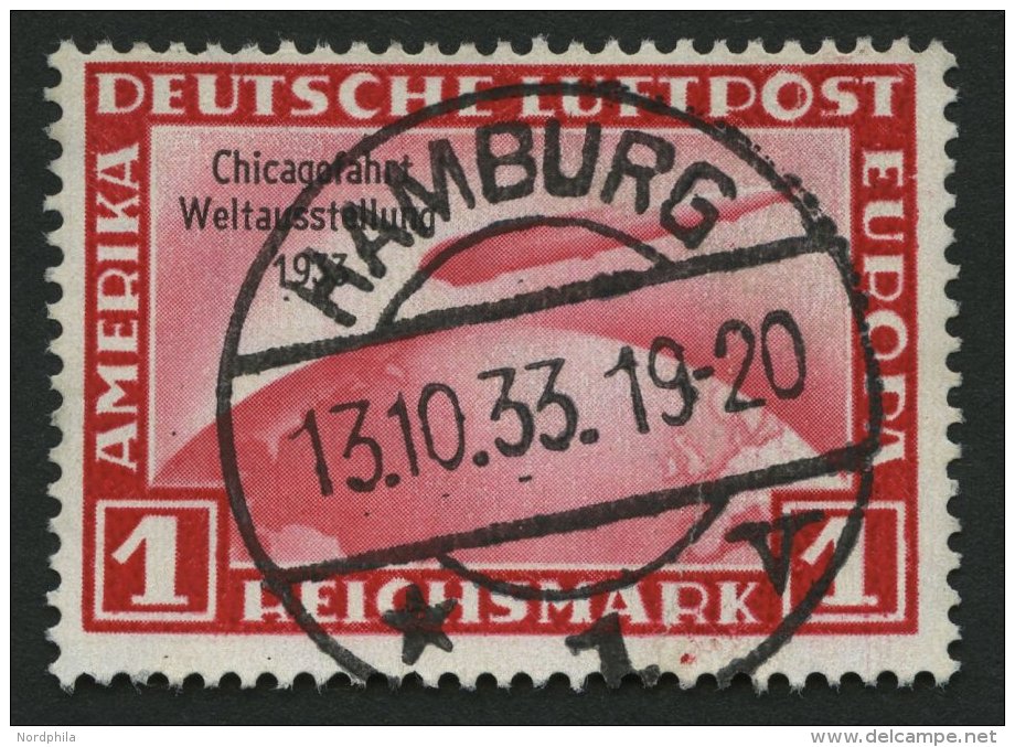 Dt. Reich 496 O, 1933, 1 RM Chicagofahrt, Senkrechte Bugspur Sonst Pracht, Mi. 500.- - Usati