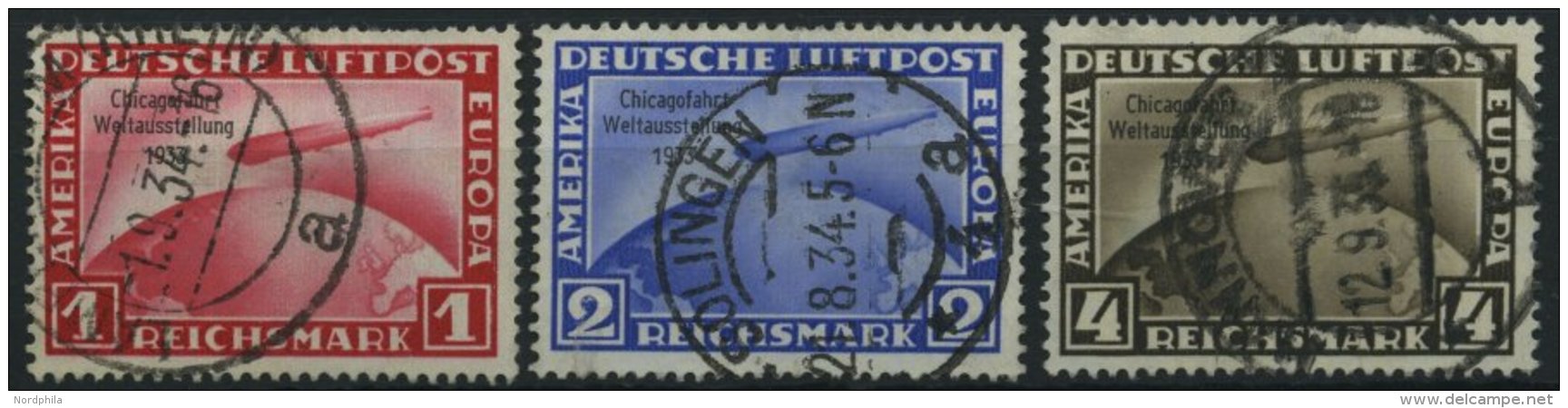 Dt. Reich 496-98 O, 1933, Chicagofahrt, Satz Feinst/Pracht (1 Und 2 RM Kleine Zahnfehler) - Oblitérés