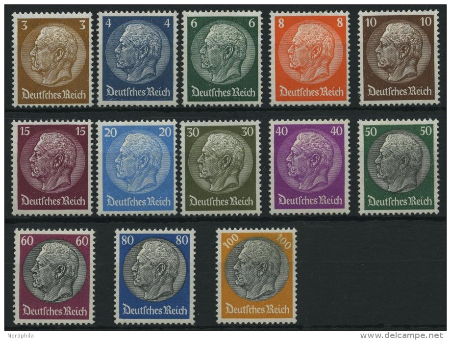 Dt. Reich 482-95 *, 1933, Hindenburg, Wz. 2, Ohne 12 Pf., Falzreste, 13 Prachtwerte - Usati