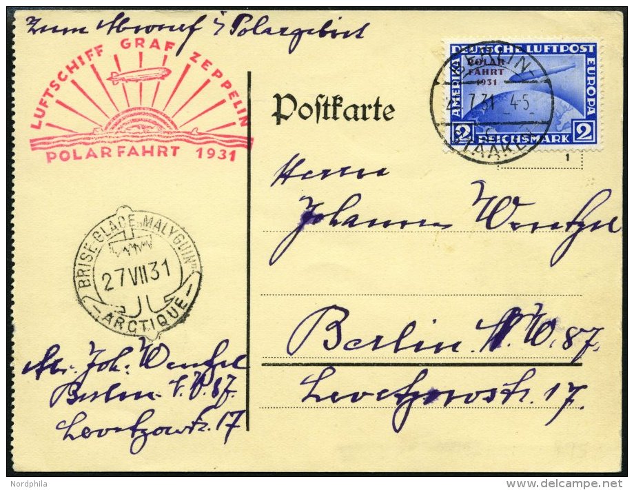 Dt. Reich 457 BRIEF, 1931, 2 RM Polarfahrt Auf Polarfahrtkarte, Pracht - Oblitérés