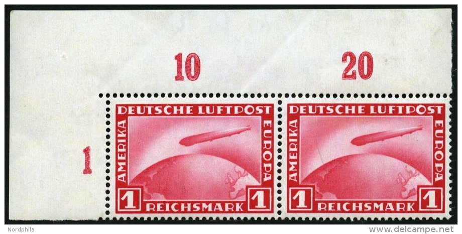 Dt. Reich 455 Paar **, 1932, 1 RM Graf Zeppelin Im Waagerechten Paar Aus Der Linken Oberen Bogenecke, Pracht - Oblitérés