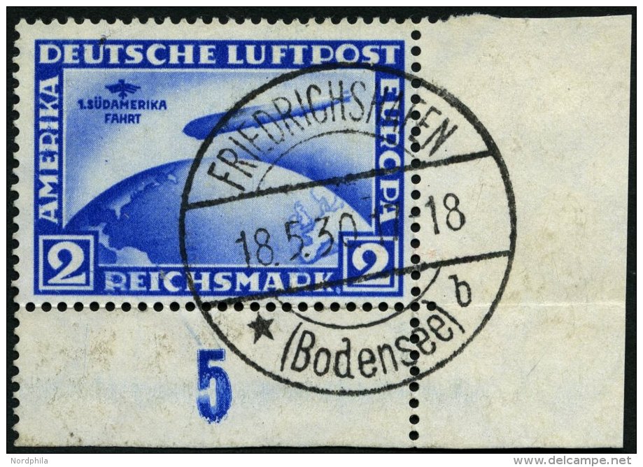 Dt. Reich 438X O, 1930, 2 RM Südamerikafahrt, Wz. Stehend, Untere Rechte Bogenecke (leicht Vorgefaltet), Feinst, Mi - Oblitérés