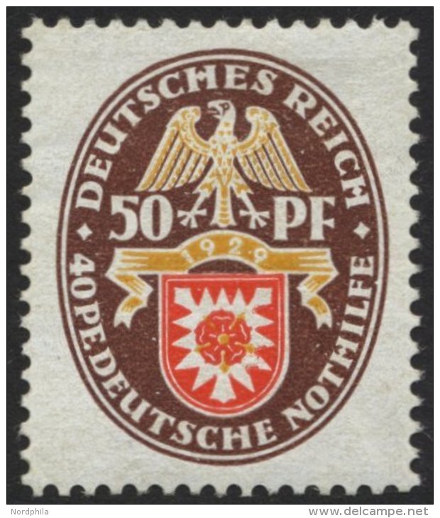 Dt. Reich 434I *, 1929, 50 Pf. Nothilfe Mit Abart PE Statt PF, Falzreste, Pracht, Signiert, Mi. 200.- - Oblitérés