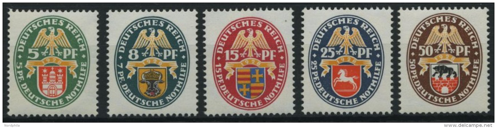 Dt. Reich 425-29 **, 1928, Nothilfe, Prachtsatz, Mi. 240.- - Usati