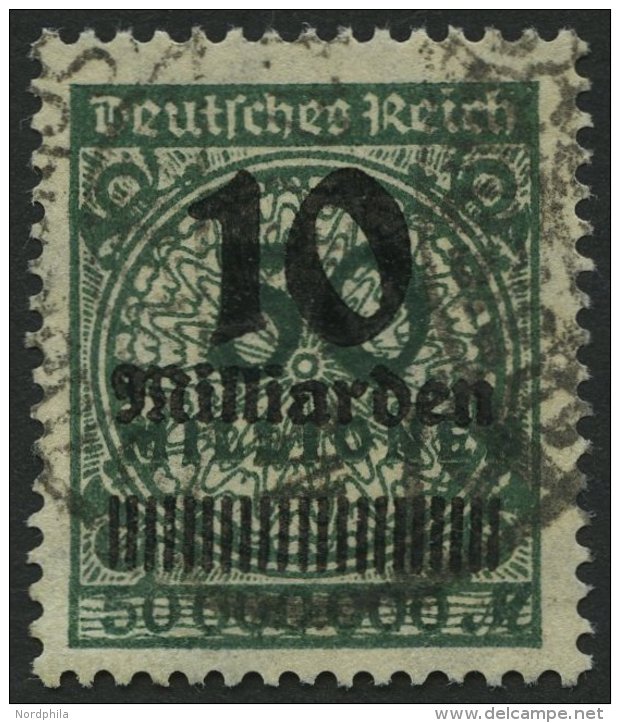 Dt. Reich 336AWb O, 1923, 10 Mrd. Auf 50 Mio. M. Schwarzopalgrün, Walzendruck, Pracht, Gepr. Dr. Oechsner, Mi. 2000 - Oblitérés