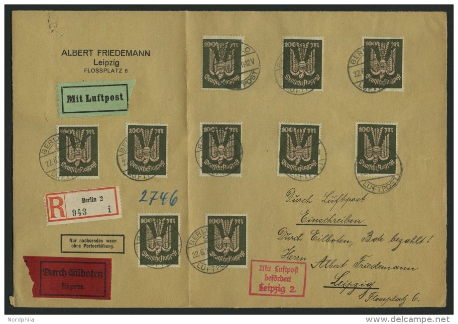 Dt. Reich 237 BrfStk, 1923, 100 M. Holztaube, 10x Auf Briefvorderseite, Pracht, Alle Gepr. Infla, Mi. 90.- - Oblitérés