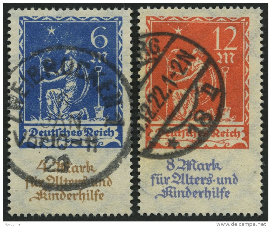 Dt. Reich 233/4 O, 1922, Allegorie, Pracht, Gepr. Infla, Mi. 60.- - Used Stamps