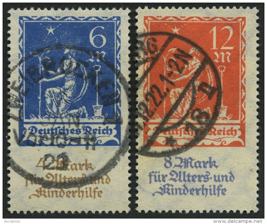 Dt. Reich 233/4 O, 1922, Allegorie, Pracht, Gepr. Infla, Mi. 60.- - Oblitérés