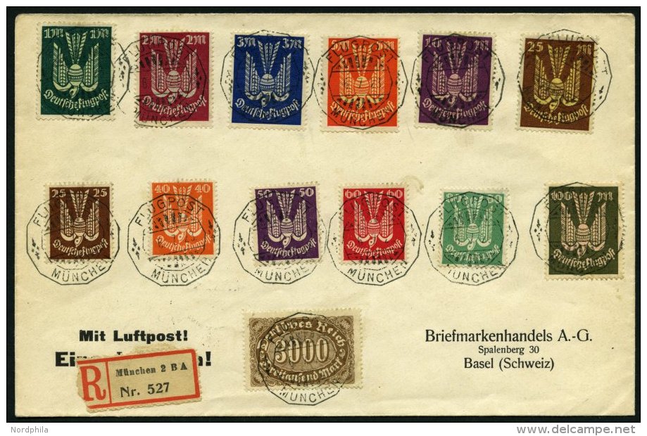 Dt. Reich 210-18,235-37 BRIEF, 1922/3, Holztaube Auf Luftpost-Einschreibbrief Von MÜNCHEN In Die Schweiz, Pracht - Oblitérés