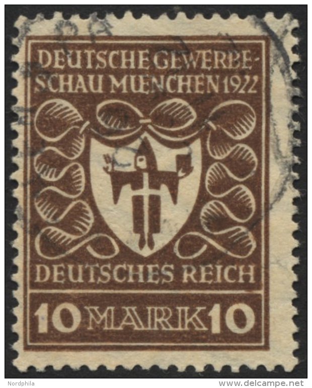 Dt. Reich 203b O, 1922, 10 M. Lilabraun Gewerbeschau, üblich Gezähnt Pracht, Gepr. Peschl, Mi. 120.- - Oblitérés