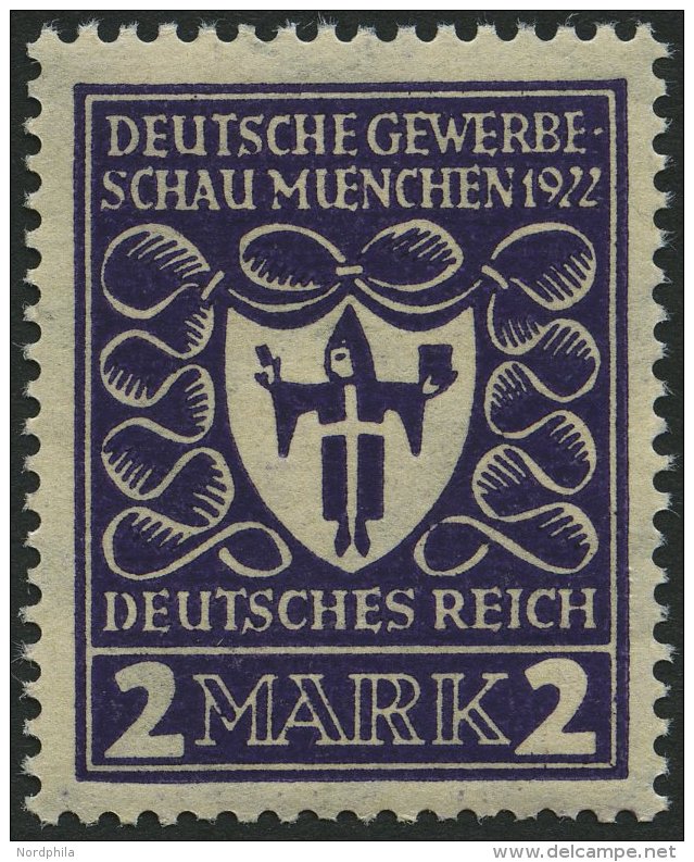 Dt. Reich 200b **, 1922, 2 M. Dunkelpurpurviolett Gewerbeschau, Pracht, Gepr. Infla, Mi. 80.- - Oblitérés