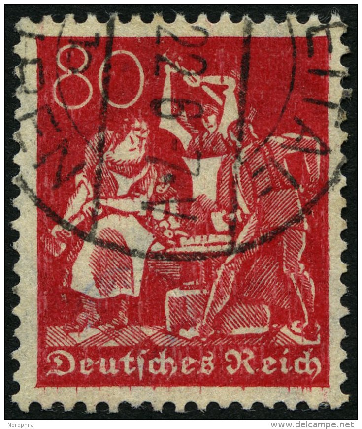 Dt. Reich 186 O, 1922, 80 Pf. Rosarot, Wz. 2, Pracht, Gepr. Peschl, Mi. 75.- - Oblitérés