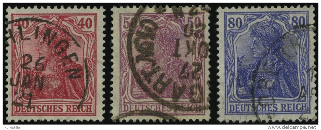 Dt. Reich 145/6,149I O, 1920, 40, 50 Und 80 Pf. Germania, Type I, 3 Prachtwerte, Gepr. Tworek, Mi. 150.- - Oblitérés