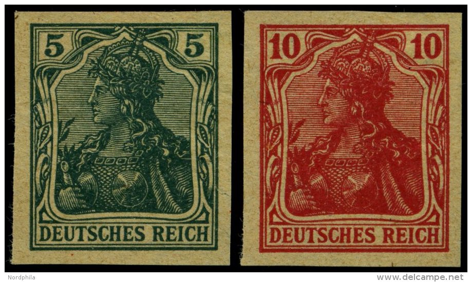 Dt. Reich 85/6IIV (*), 1915, 5 Und 10 Pf. Ungezähnt, Versuchsdrucke Auf Gelblichem Papier, Pracht, Fotobefund J&aum - Oblitérés