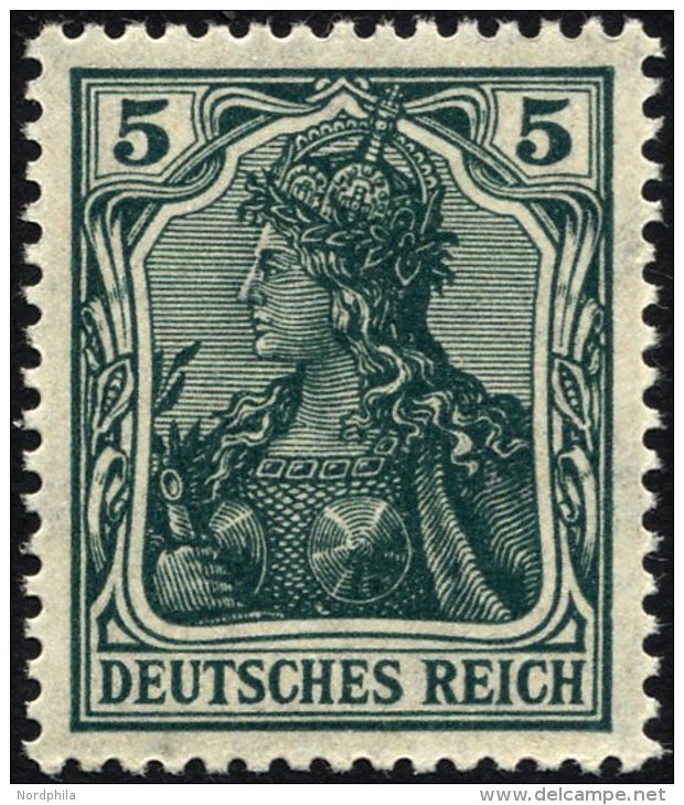 Dt. Reich 85IIe **, 1918, 5 Pf. Schwarzopalgrün Kriegsdruck, Pracht, Gepr. Jäschke-L., Mi. 400.- - Oblitérés