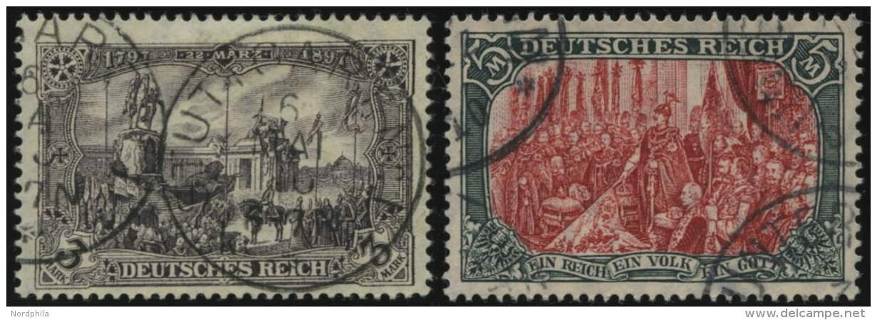 Dt. Reich 96/7AIb O, 1906/12, 3 M. Schwarzbraunviolett Und 5 M. Karmin Quarzend Friedensdruck, 2 Prachtwerte, Gepr. J&au - Oblitérés