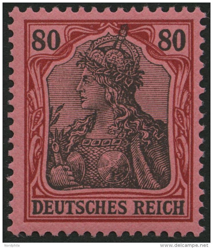 Dt. Reich 77 *, 1902, 80 Pf. Germania, Ohne Wz., Minimale Anhaftung, Pracht, Mi. 250.- - Oblitérés