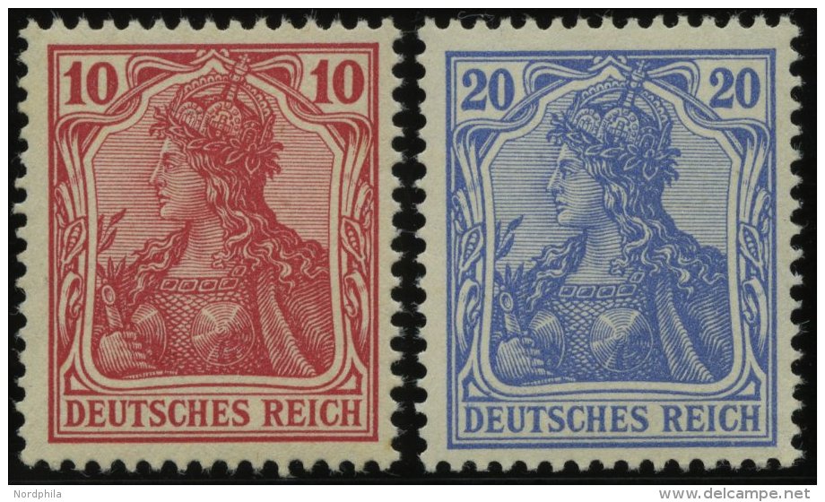 Dt. Reich 71/2 **, 1902, 10 Und 20 Pf. Germania, Ohne Wz., 2 Prachtwerte, Mi. 210.- - Oblitérés