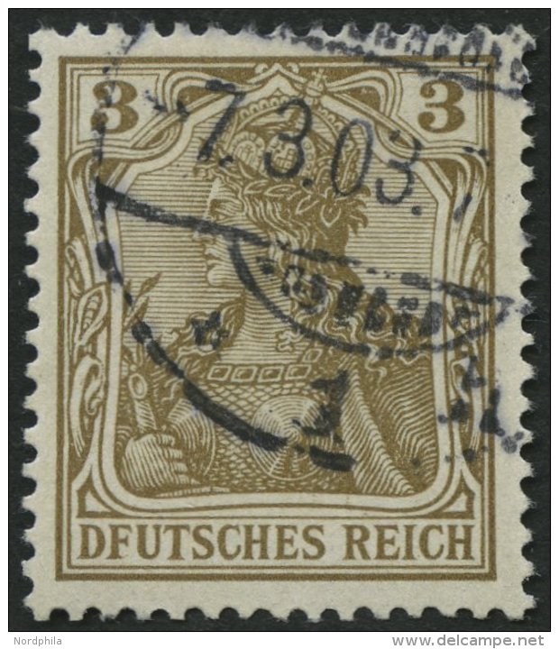 Dt. Reich 69I O, 1902, 3 Pf. Germania Mit Plattenfehler Erstes E In Deutsches Unten Ohne Querstrich, Pracht, Mi. 55.- - Oblitérés