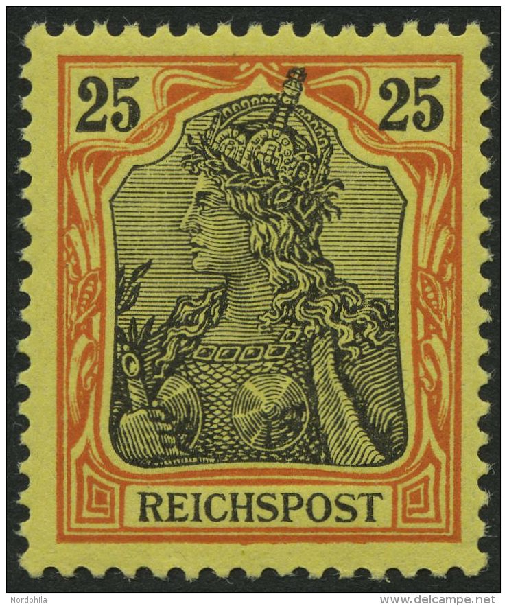 Dt. Reich 58 **, 1900, 25 Pf. Rötlichorange/gelbschwarz Reichspost, Leichte Gummiwellung, Pracht, Mi. 85.- - Oblitérés