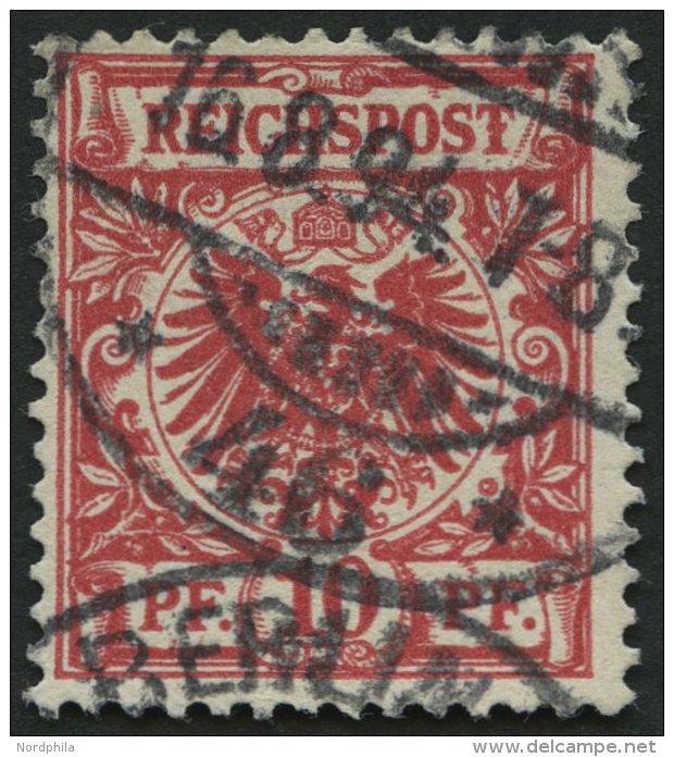 Dt. Reich 47I O, 1889, 10 Pf. Karmin Mit Plattenfehler T Von Reichspost Mit Querbalken, Normale Zähnung, Pracht, Mi - Oblitérés