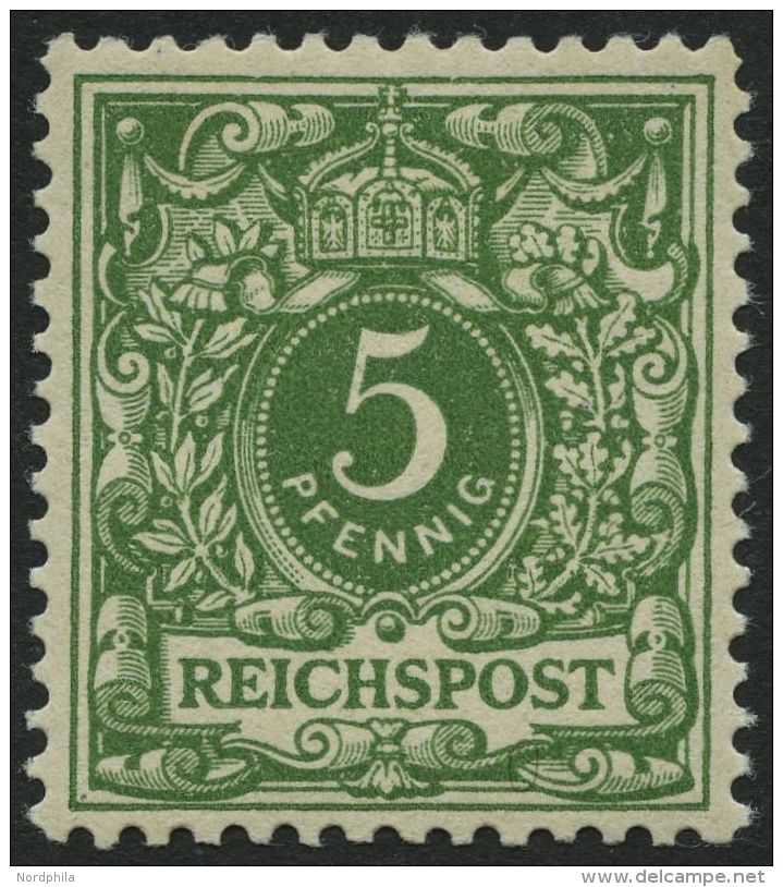 Dt. Reich 46b **, 1890, 5 Pf. Gelblichgrün, Kleiner Stockpunkt Sonst Postfrisch Pracht, Fotobefund Zenker, Mi. 800. - Oblitérés