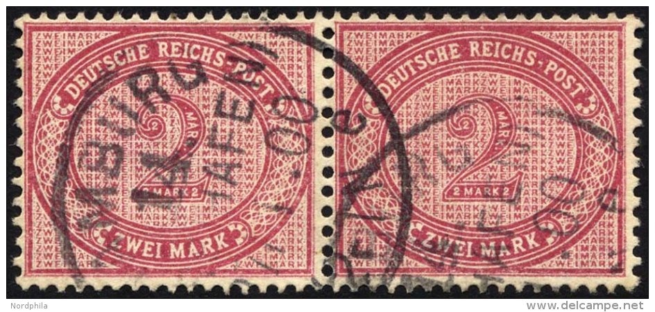 Dt. Reich 37f Paar O, 1899, 2 M. Lilakarmin Im Waagerechten Paar, Pracht, Gepr. Wiegand, Mi. 120.- - Oblitérés