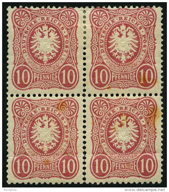 Dt. Reich 33a VB *, **, 1875, 10 Pfe. Rosa Im Viererblock, Feinst (angetrennt, Waagerechten Bug Und Leicht Stockig), R! - Oblitérés