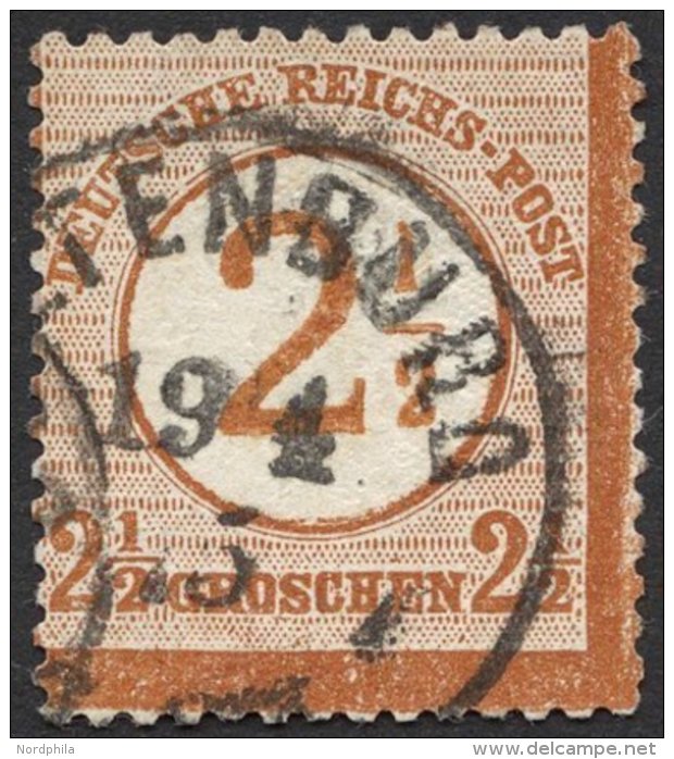 Dt. Reich 29Ib O, 1874, 21/2 Auf 21/2 Gr. Braunorange Mit Plattenfehler 1 Gering Verschoben (Feld 141), Pracht, Fotoatte - Oblitérés