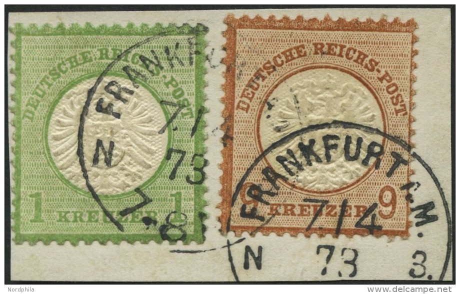 Dt. Reich 23a,27a BrfStk, 1872, 9 Kr. Rötlichbraun Und 1 Kr. Gelblichgrün Mit K1 FRANKFURT A. M. N 3 Auf Dekor - Oblitérés