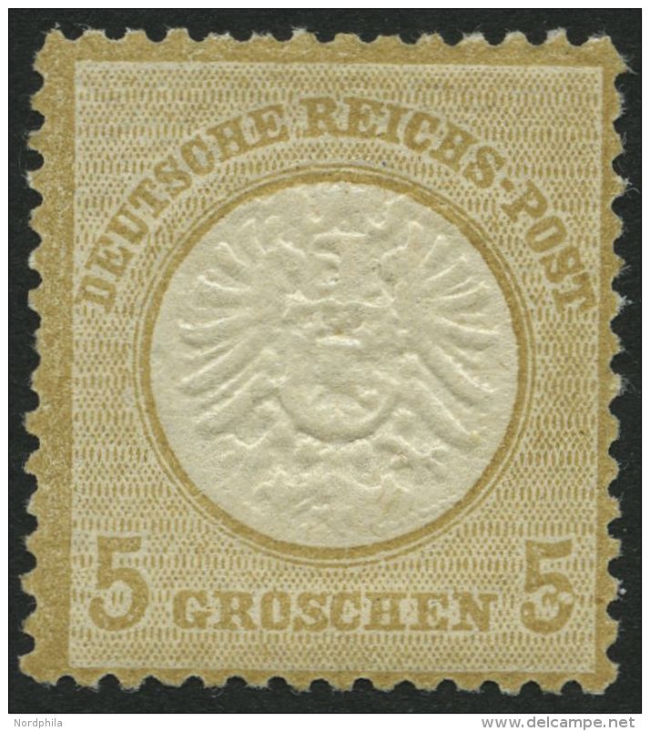Dt. Reich 22 **, 1872, 5 Gr. Schwärzlichocker, Postfrisch, üblich Gezähnt Pracht, Mi. 180.- - Oblitérés