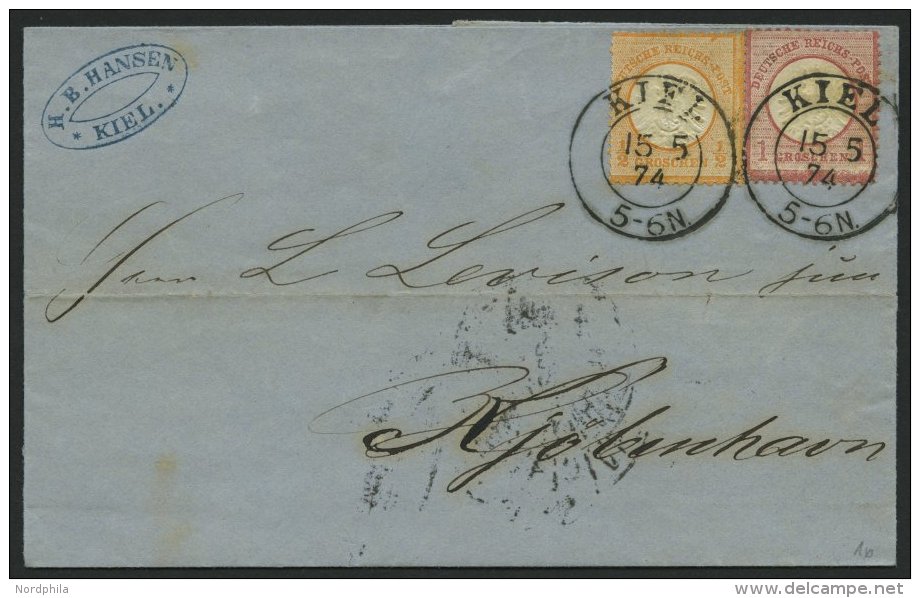 Dt. Reich 18/9 BRIEF, 1874, 1/2 Gr. Orange Und 1 Gr. Rotkarmin Mit K2 KIEL Auf Brief Nach Copenhagen, Marken Normale Z&a - Usados