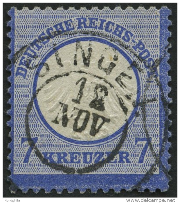 Dt. Reich 10 O, 1872, 7 Kr. Ultramarin Vom Unterrand, Badischer K2 SINGEN, Pracht - Oblitérés