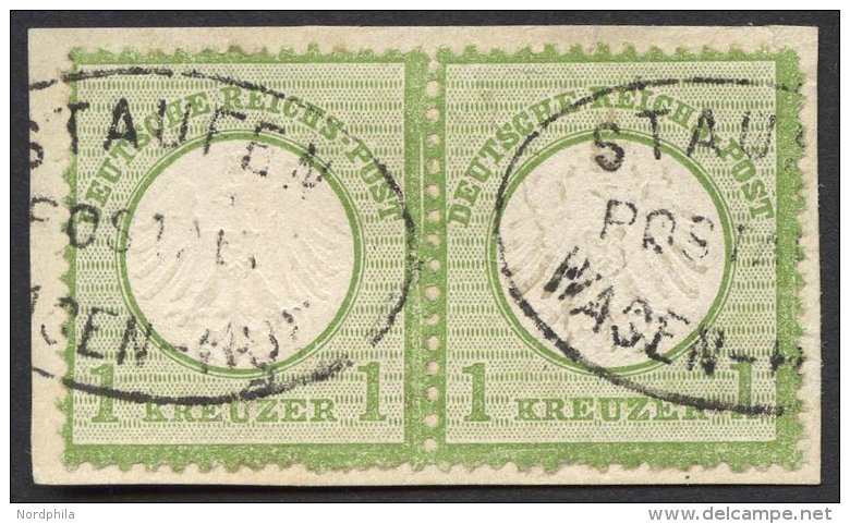 Dt. Reich 7 Paar BrfStk, 1872, 1 Kr. Gelblichgrün Im Waagerechten Paar, Postablagestempel STAUFEN/WASEN-HOF, ü - Oblitérés