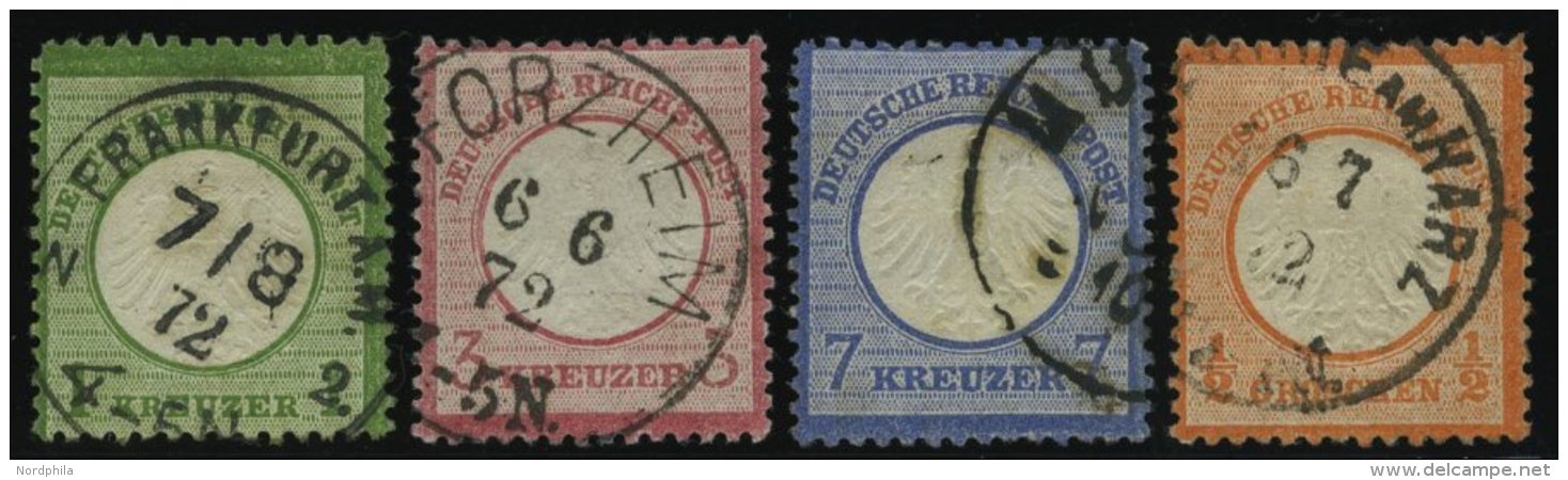 Dt. Reich 7,9/10,14 O, 1872, 1, 3, 7 Kr. Und 1/2 Gr. Kleine Brustschilde, 4 Prachtwerte, Mi. 275.- - Oblitérés