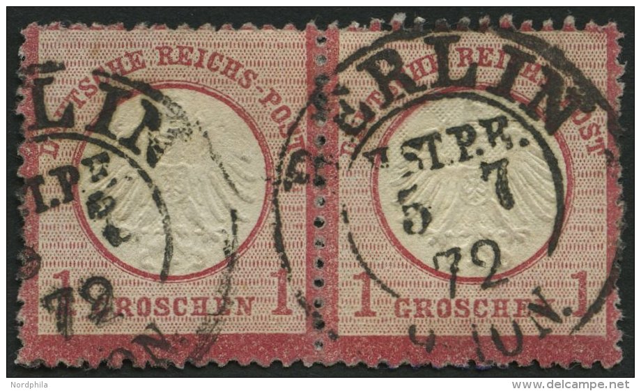 Dt. Reich 4 Paar O, 1872, 1 Gr. Rotkarmin Im Waagerechten Paar, K2 BERLIN H.ST.P.E. (Hofpostamt!), Normale Zähnung, - Oblitérés