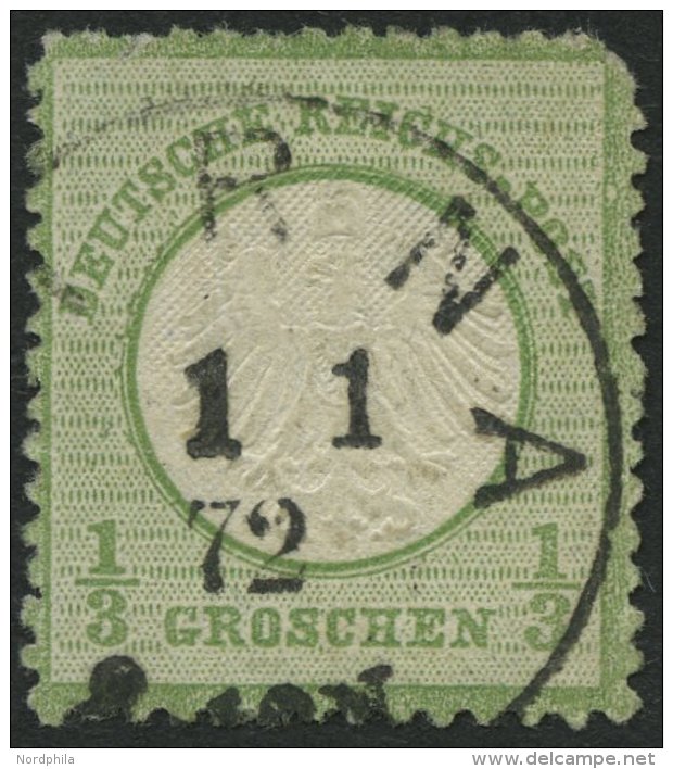 Dt. Reich 2a O, 1872, 1/3 Gr. Gelblichgrün Mit Ersttagsstempel PIRNA 1.1.72, Kleiner Randfehler Sonst Pracht, Fotoa - Oblitérés