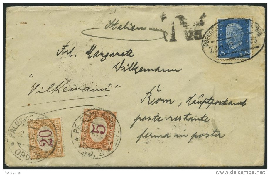 BAHNPOST DR 416 BRIEF, Ober (Zug 2132) Auf Brief Nach Rom/Italien Von 1933 Mit 25 Pf. Hindenburg Und Italienischen Nachp - Machines à Affranchir (EMA)