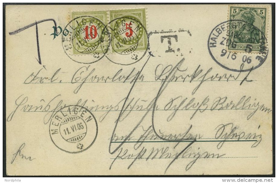 BAHNPOST DR 85 BRIEF, Halberstadt-Tanne (Zug 5) Auf Ansichtskarte (Schloss Blankenburg A.H.)von 1906 Nach Merligen/Schwe - Machines à Affranchir (EMA)