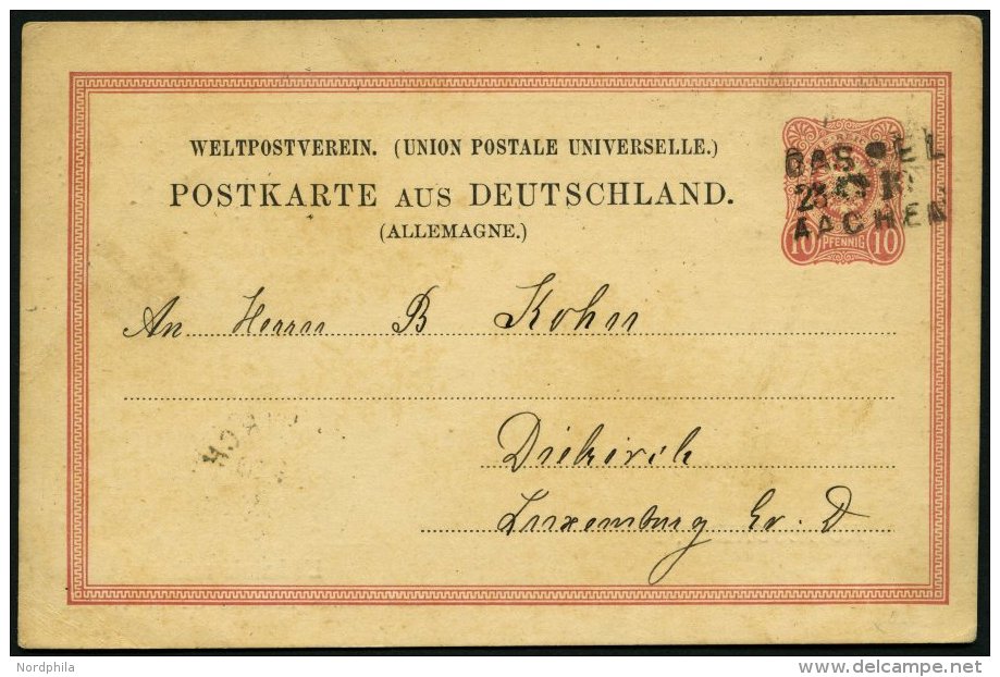 BAHNPOST DR P 8 BRIEF, Cassel-Aachen, L3 Auf 10 Pf. Ganzsachenkarte Von 1883, Feinst - Machines à Affranchir (EMA)