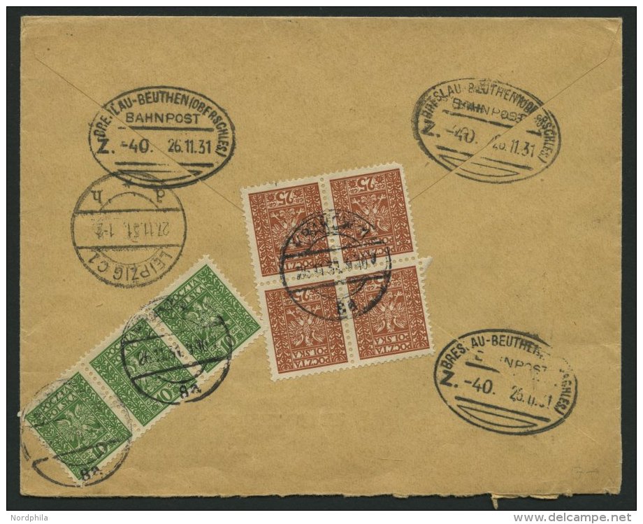 BAHNPOST Breslau-Beuthen (Zug 40) Als Eingangsstempel Rückseitig Auf Einschreibbrief Aus Polen Von 1931, Pracht - Machines à Affranchir (EMA)