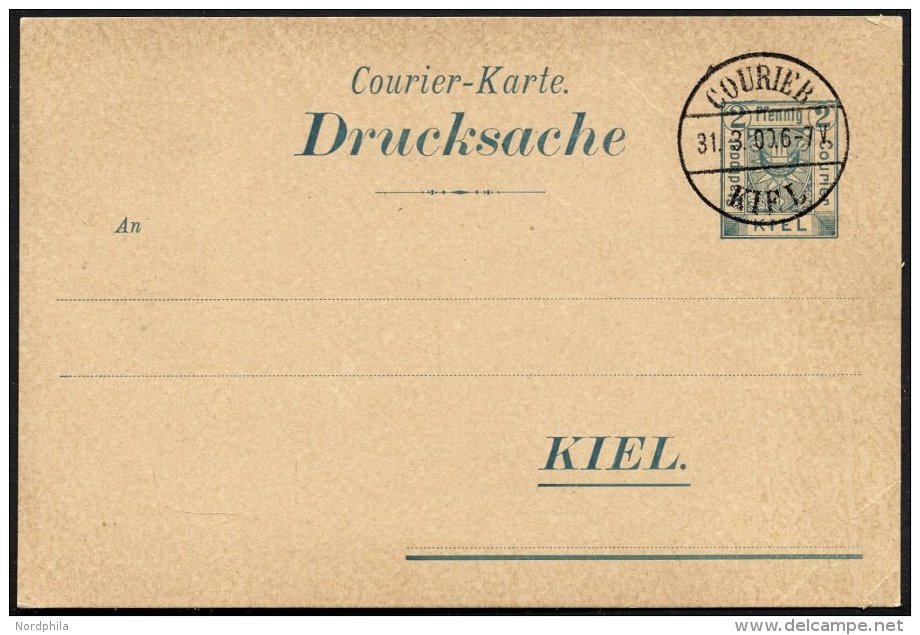 KIEL A P 26I BRIEF, COURIER: 1899, 2 Pf. Grün, Zierstrich Type I, Leer Gestempelt, Karte Feinst - Postes Privées & Locales