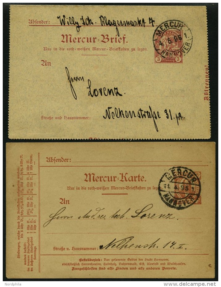 HANNOVER 1895/6, 2 Verschiedene Gebrauchte Ganzsachenkarten, Pracht - Postes Privées & Locales