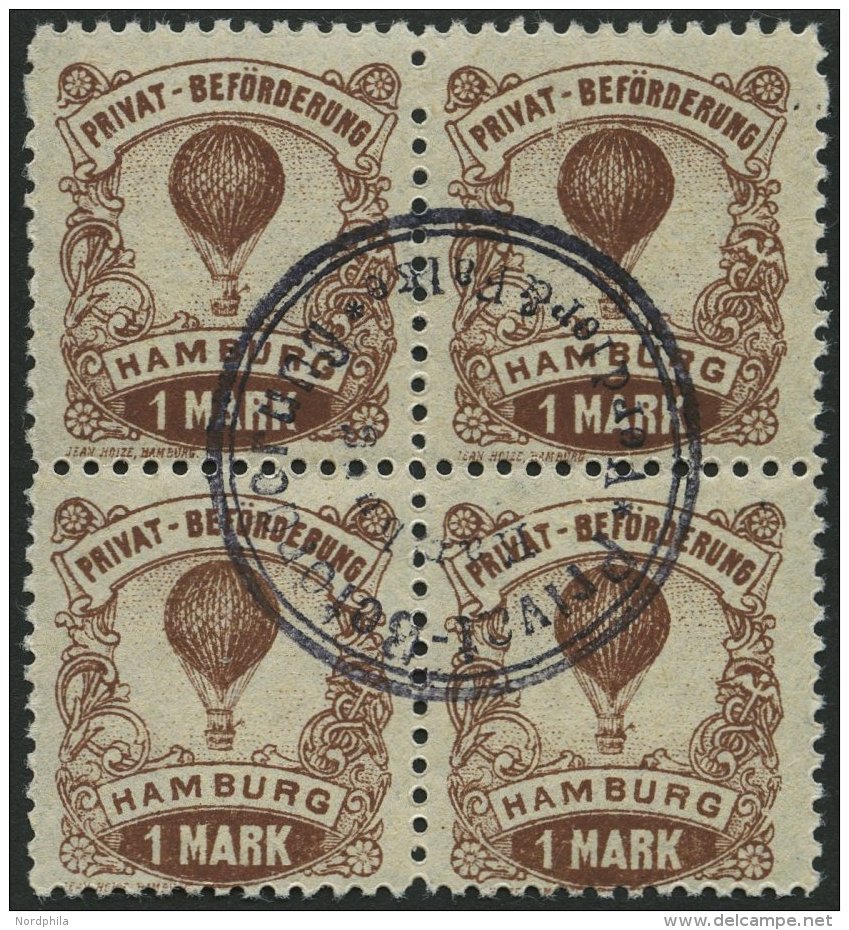 HAMBURG E 16A VB O, HAMMONIA II: 1888, 1 M. Ballon, Gezähnt 111/2, Im Viererblock, Zentrischer Stempel, Pracht, Mi. - Postes Privées & Locales