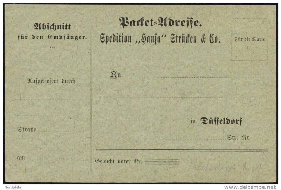 DÜSSELDORF H PBF1 BRIEF, 1898, Paketkarten-Formular, Ungebraucht, Pracht - Postes Privées & Locales