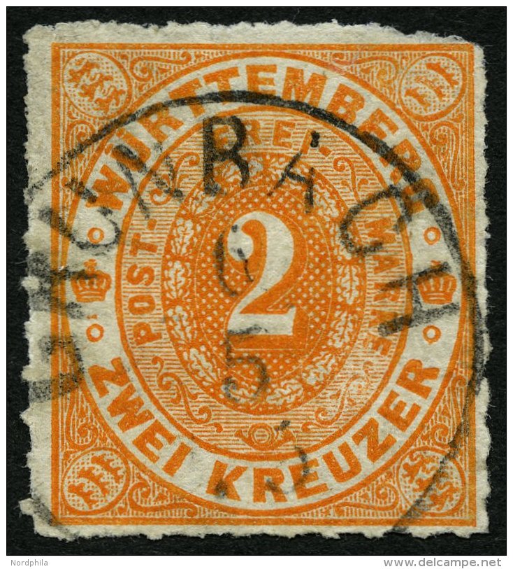 WÜRTTEMBERG 37b O, GRUNBACH, K1 Auf 2 Kr. Tieforange, Kleine Eckfehler Sonst Pracht, R!, Mi. (300.-) - Autres & Non Classés