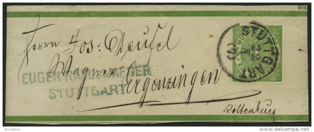 WÜRTTEMBERG S 1 BRIEF, 1872, 1 Kr. Streifband Aus Stuttgart, Rückseitiger Ankunftsstempel K3 ERGENZINGEN, Prac - Autres & Non Classés