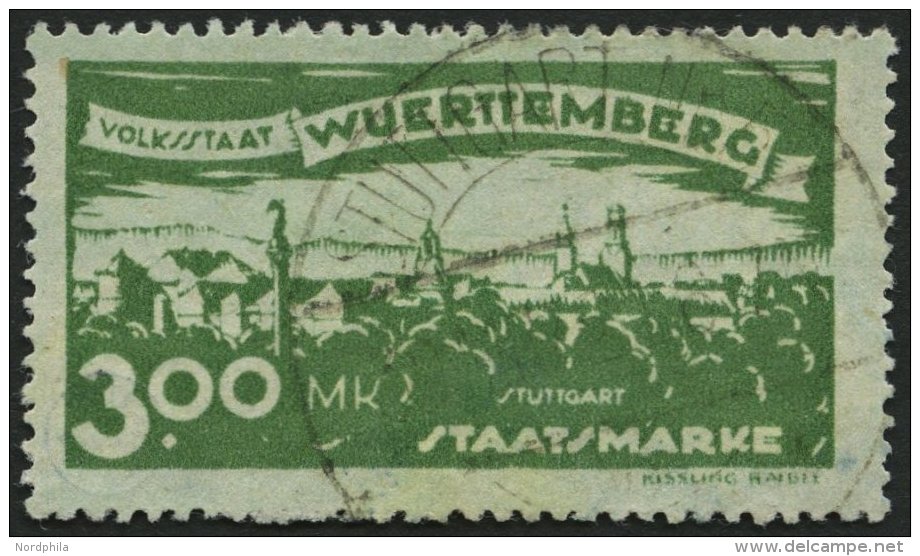 WÜRTTEMBERG 281 O, 1920, 3 M. Dunkelolivgrün, Rauhe Zähnung, Pracht, Gepr. Infla, Mi. 80.- - Autres & Non Classés