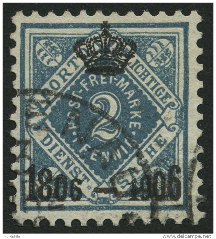 WÜRTTEMBERG 107 O, 1906, 2 Pf. Grautürkis, üblich Gezähnt Pracht, Gepr. Winkler (voll Signiert), Mi. - Autres & Non Classés