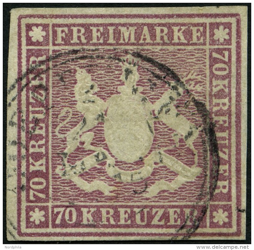 WÜRTTEMBERG 42b O, 1873, 70 Kr. Rotlila, K3, Repariert Wie Pracht, Gepr. Thoma, Mi. (5000.-) - Autres & Non Classés